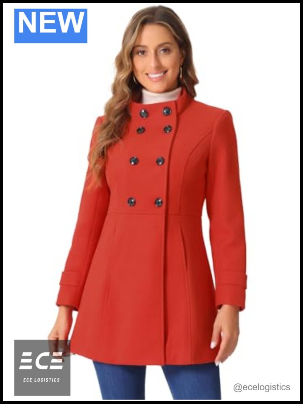 Women's Winter Peacoat Double Breasted Midi A-Line Stand Collar Overcoat